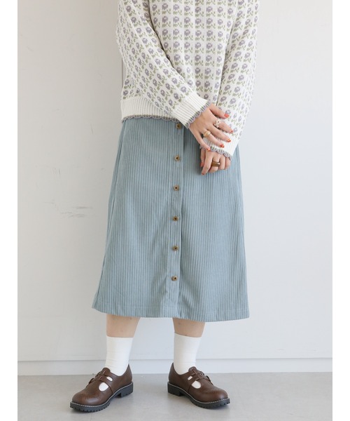 ehka sopo(エヘカソポ)の「コーデュロイ前釦スカート(スカート・レディース・キナリ/ミント/チャコール・フリ-)」の3枚目の写真