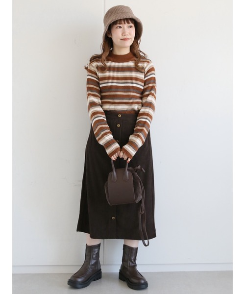 ehka sopo(エヘカソポ)の「コーデュロイ前釦スカート(スカート・レディース・キナリ/ミント/チャコール・フリ-)」の9枚目の写真