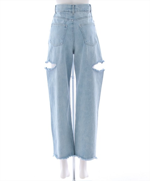 clear（クリア）の「サイドダメージワイドデニムパンツ（デニムパンツ・レディース・ライトブルー/ブラック・S/M）」の6枚目の写真