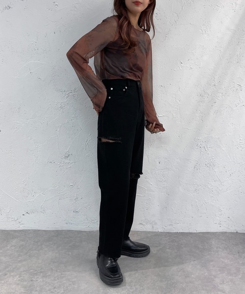 apres jour mignon（アプレジュールミニョン）の「ダメージデニム【ZOZOTOWN限定アイテム】（デニムパンツ・レディース・ブルー/インディゴブルー/ブラック・MEDIUM/LARGE/X-LARGE/SMALL）」の9枚目の写真