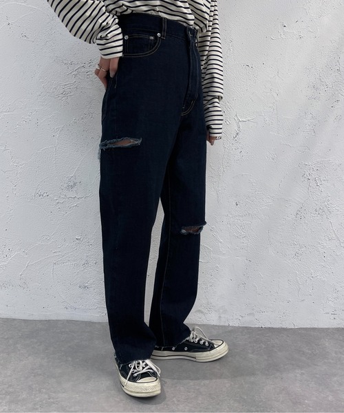 apres jour mignon（アプレジュールミニョン）の「ダメージデニム【ZOZOTOWN限定アイテム】（デニムパンツ・レディース・ブルー/インディゴブルー/ブラック・MEDIUM/LARGE/X-LARGE/SMALL）」の17枚目の写真