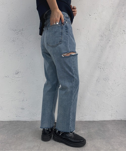 apres jour mignon（アプレジュールミニョン）の「ダメージデニム【ZOZOTOWN限定アイテム】（デニムパンツ・レディース・ブルー/インディゴブルー/ブラック・MEDIUM/LARGE/X-LARGE/SMALL）」の15枚目の写真