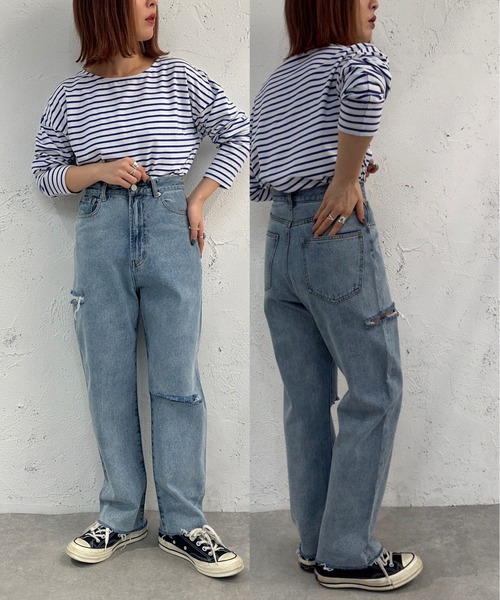 apres jour mignon（アプレジュールミニョン）の「ダメージデニム【ZOZOTOWN限定アイテム】（デニムパンツ・レディース・ブルー/インディゴブルー/ブラック・MEDIUM/LARGE/X-LARGE/SMALL）」の20枚目の写真