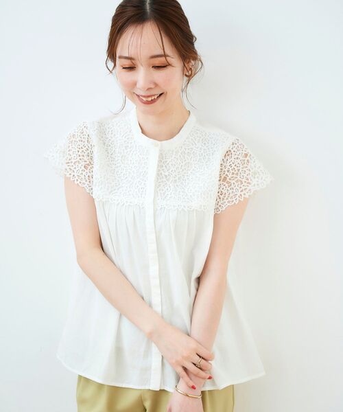 le.coeur blanc（ルクールブラン）の「エンブロイダリーレースフレンチブラウス（シャツ/ブラウス・レディース・ブラック/オフホワイト/イエロー・38）」の2枚目の写真