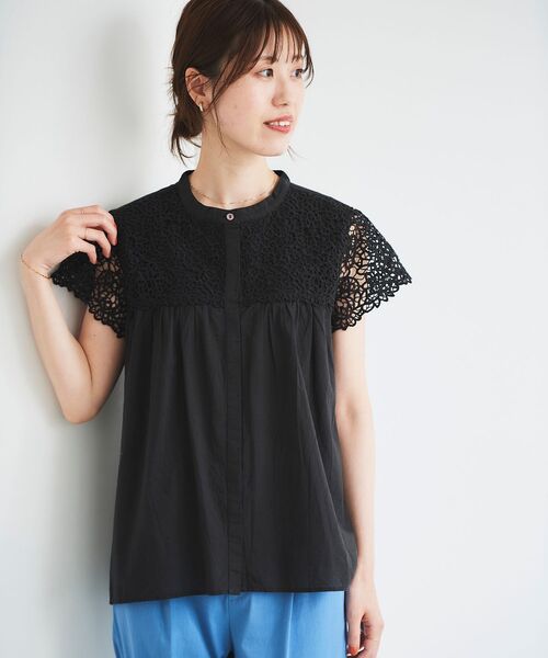 le.coeur blanc（ルクールブラン）の「エンブロイダリーレースフレンチブラウス（シャツ/ブラウス・レディース・ブラック/オフホワイト/イエロー・38）」の3枚目の写真