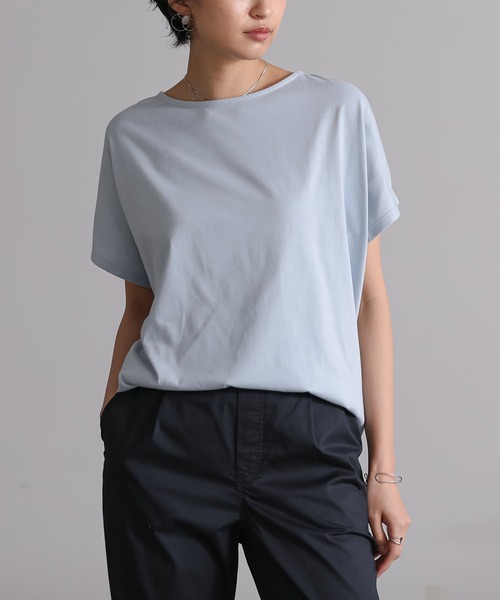 for/c(フォーシー)の「フレンチスリーブTシャツ【サスティナブル】(Tシャツ/カットソー・レディース・オリーブ/サックスブルー/ネイビー/ラベンダー/ホワイト×ブラック/ブラック・M/L/LL)」の21枚目の写真