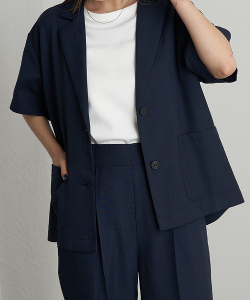 COLONY 2139(コロニートゥーワンスリーナイン)の「リネンライク半袖ジャケットシャツ(テーラードジャケット・レディース・チャコールグレー/グレイッシュベージュ/ネイビー・SMALL/MEDIUM)」の16枚目の写真