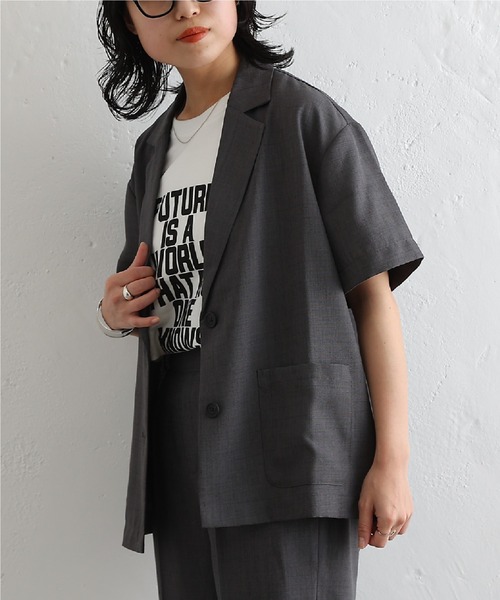 COLONY 2139(コロニートゥーワンスリーナイン)の「リネンライク半袖ジャケットシャツ(テーラードジャケット・レディース・チャコールグレー/グレイッシュベージュ/ネイビー・SMALL/MEDIUM)」の14枚目の写真