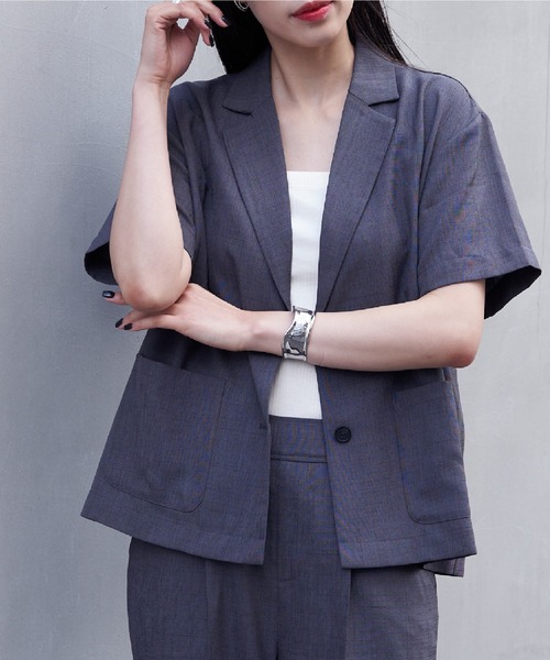 COLONY 2139(コロニートゥーワンスリーナイン)の「リネンライク半袖ジャケットシャツ(テーラードジャケット・レディース・チャコールグレー/グレイッシュベージュ/ネイビー・SMALL/MEDIUM)」の7枚目の写真