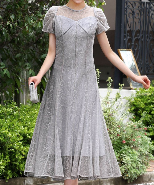 girl(ガール)の「パフスリーブヨーク切替え総レース フレア ロング 結婚式 ワンピース パーティードレス オケージョンドレス お呼ばれ 二次会 成人式 同窓会 謝恩会(ドレス・レディース・ブラック/ダークグリーン/ピンク/ブルー/ブルーグレー/サーモンピンク・M)」の3枚目の写真