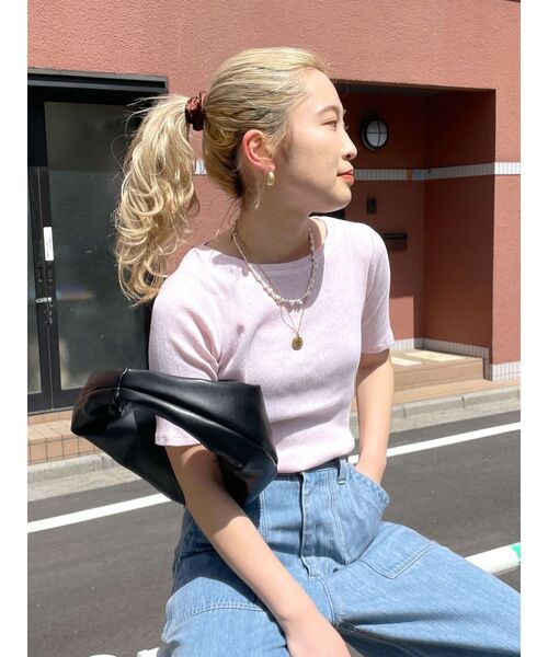Ungrid(アングリッド)の「オーガニックコットンテレコハーフスリーブTee(Tシャツ/カットソー・レディース・ピンク/アイボリー/ブラック・FREE)」の11枚目の写真