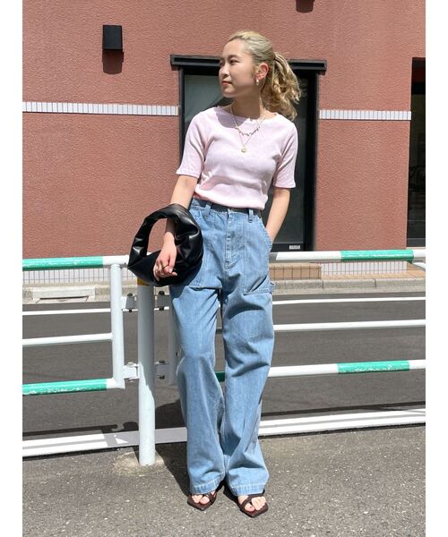 Ungrid(アングリッド)の「オーガニックコットンテレコハーフスリーブTee(Tシャツ/カットソー・レディース・ピンク/アイボリー/ブラック・FREE)」の13枚目の写真