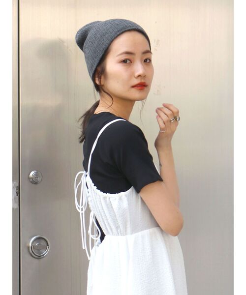 Ungrid(アングリッド)の「オーガニックコットンテレコハーフスリーブTee(Tシャツ/カットソー・レディース・ピンク/アイボリー/ブラック・FREE)」の4枚目の写真