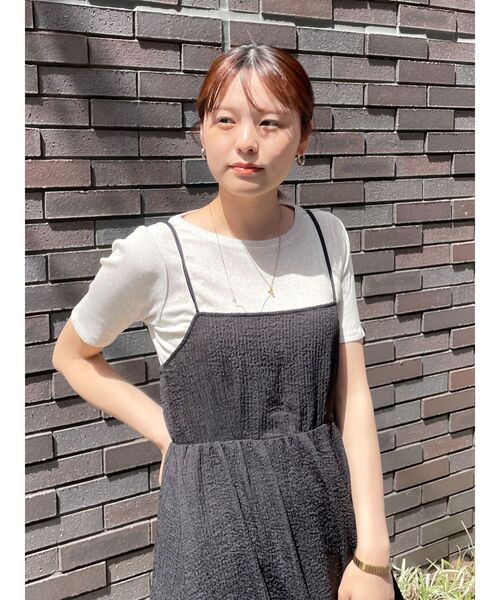 Ungrid(アングリッド)の「オーガニックコットンテレコハーフスリーブTee(Tシャツ/カットソー・レディース・ピンク/アイボリー/ブラック・FREE)」の7枚目の写真