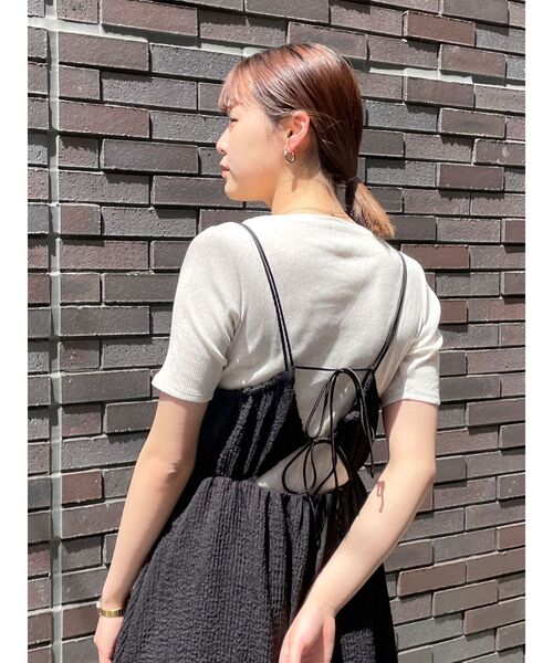 Ungrid(アングリッド)の「オーガニックコットンテレコハーフスリーブTee(Tシャツ/カットソー・レディース・ピンク/アイボリー/ブラック・FREE)」の15枚目の写真