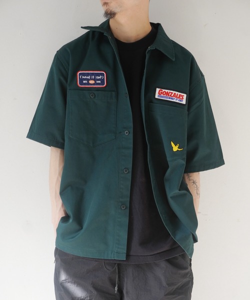 （What it isNt）ART BY MARKGONZALES（ワットイットイズント）の「【（What it isNt）ART BY MARKGONZALES / (ワットイットイズント) アートバイ マークゴンザレス 】 WORK SHIRT ( 半袖ワークシャツ )（シャツ/ブラウス・メンズ・グリーン/ベージュ・L/M）」の13枚目の写真