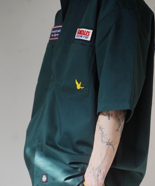 （What it isNt）ART BY MARKGONZALES（ワットイットイズント）の「【（What it isNt）ART BY MARKGONZALES / (ワットイットイズント) アートバイ マークゴンザレス 】 WORK SHIRT ( 半袖ワークシャツ )（シャツ/ブラウス・メンズ・グリーン/ベージュ・L/M）」の16枚目の写真
