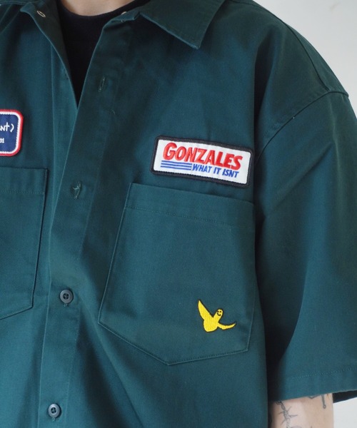 （What it isNt）ART BY MARKGONZALES（ワットイットイズント）の「【（What it isNt）ART BY MARKGONZALES / (ワットイットイズント) アートバイ マークゴンザレス 】 WORK SHIRT ( 半袖ワークシャツ )（シャツ/ブラウス・メンズ・グリーン/ベージュ・L/M）」の15枚目の写真