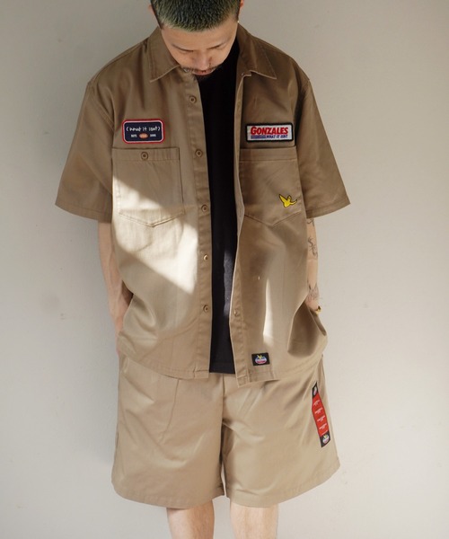（What it isNt）ART BY MARKGONZALES（ワットイットイズント）の「【（What it isNt）ART BY MARKGONZALES / (ワットイットイズント) アートバイ マークゴンザレス 】 WORK SHIRT ( 半袖ワークシャツ )（シャツ/ブラウス・メンズ・グリーン/ベージュ・L/M）」の11枚目の写真