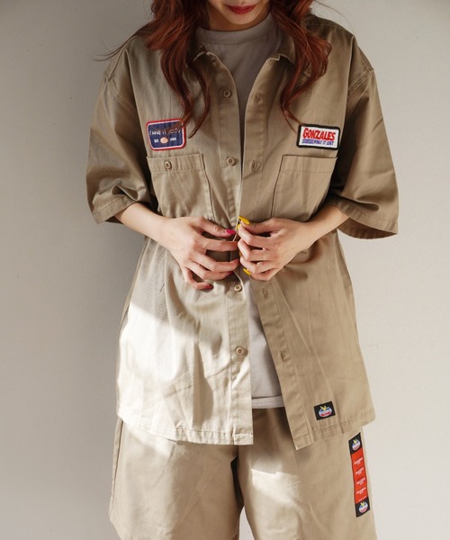 （What it isNt）ART BY MARKGONZALES（ワットイットイズント）の「【（What it isNt）ART BY MARKGONZALES / (ワットイットイズント) アートバイ マークゴンザレス 】 WORK SHIRT ( 半袖ワークシャツ )（シャツ/ブラウス・メンズ・グリーン/ベージュ・L/M）」の9枚目の写真