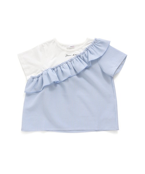 JENNE ネイビー ホワイト ストライプ フリル袖 半袖トップス JENNE ネイビー ホワイト ストライプ フリル袖 半袖トップス JENNE