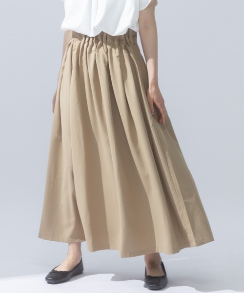AnNet(アネット)の「ウエストゴム ギャザー フレア ロングスカート(スカート・レディース・カーキ/ブラック/ベージュ・4L/3L/LL)」の3枚目の写真
