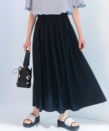 ウエストゴム ギャザー フレア ロングスカート