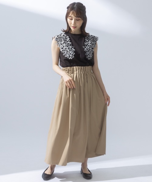 AnNet(アネット)の「ウエストゴム ギャザー フレア ロングスカート(スカート・レディース・カーキ/ブラック/ベージュ・4L/3L/LL)」の22枚目の写真
