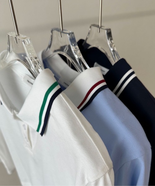 EPIMI E'PIMMY（エピミエピミー）の「ラインカラークロップドポロシャツ（ポロシャツ・レディース・オフホワイト/サックスブルー/ネイビー・MEDIUM）」の2枚目の写真