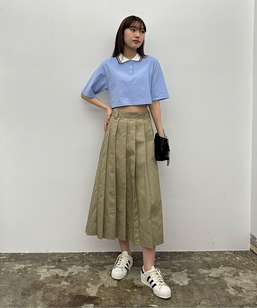 EPIMI E'PIMMY（エピミエピミー）の「ラインカラークロップドポロシャツ（ポロシャツ・レディース・オフホワイト/サックスブルー/ネイビー・MEDIUM）」の13枚目の写真