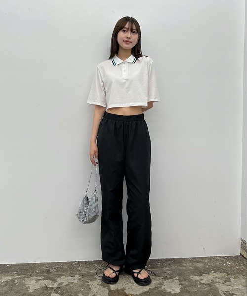 EPIMI E'PIMMY（エピミエピミー）の「ラインカラークロップドポロシャツ（ポロシャツ・レディース・オフホワイト/サックスブルー/ネイビー・MEDIUM）」の12枚目の写真