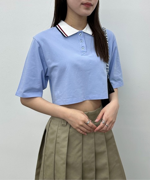 EPIMI E'PIMMY（エピミエピミー）の「ラインカラークロップドポロシャツ（ポロシャツ・レディース・オフホワイト/サックスブルー/ネイビー・MEDIUM）」の11枚目の写真
