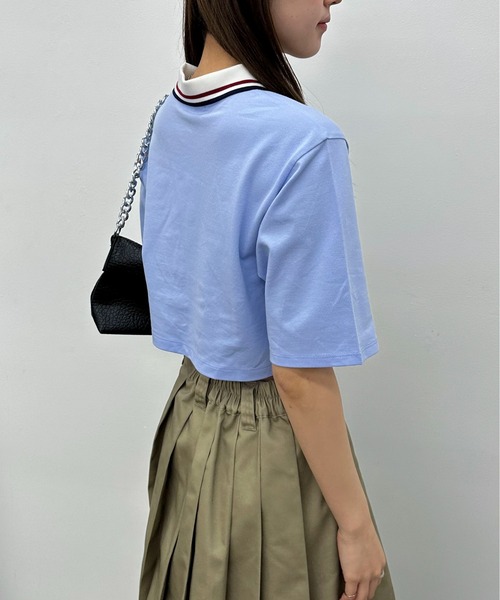 EPIMI E'PIMMY（エピミエピミー）の「ラインカラークロップドポロシャツ（ポロシャツ・レディース・オフホワイト/サックスブルー/ネイビー・MEDIUM）」の9枚目の写真