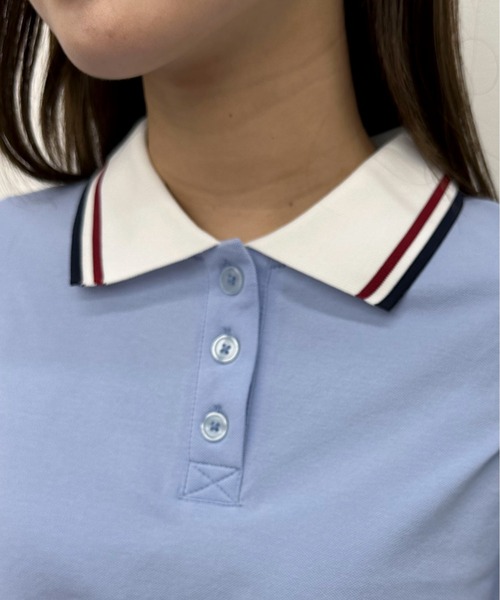 EPIMI E'PIMMY（エピミエピミー）の「ラインカラークロップドポロシャツ（ポロシャツ・レディース・オフホワイト/サックスブルー/ネイビー・MEDIUM）」の5枚目の写真