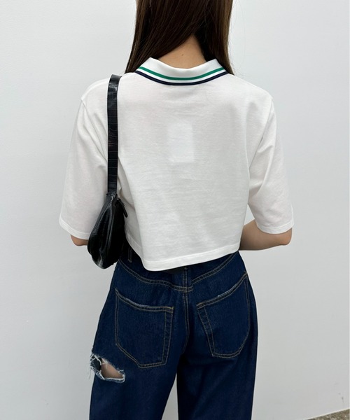 EPIMI E'PIMMY（エピミエピミー）の「ラインカラークロップドポロシャツ（ポロシャツ・レディース・オフホワイト/サックスブルー/ネイビー・MEDIUM）」の8枚目の写真