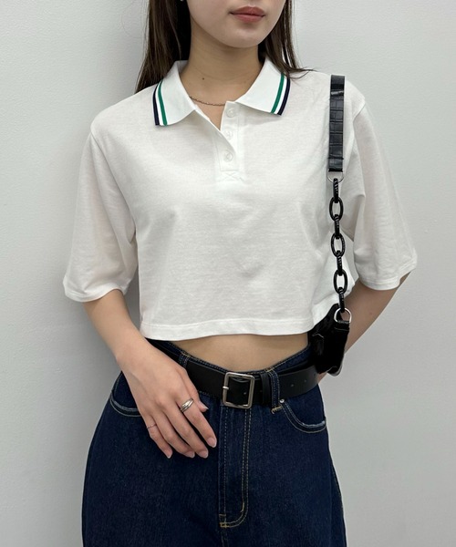 EPIMI E'PIMMY（エピミエピミー）の「ラインカラークロップドポロシャツ（ポロシャツ・レディース・オフホワイト/サックスブルー/ネイビー・MEDIUM）」の19枚目の写真