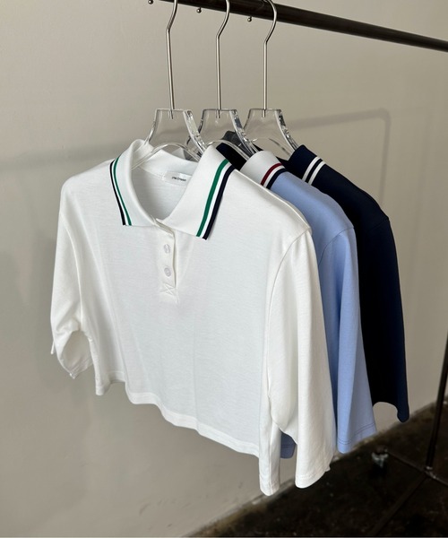 EPIMI E'PIMMY（エピミエピミー）の「ラインカラークロップドポロシャツ（ポロシャツ・レディース・オフホワイト/サックスブルー/ネイビー・MEDIUM）」の18枚目の写真