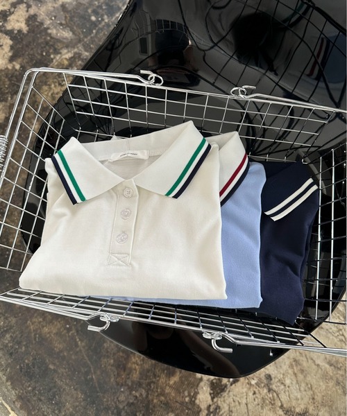 EPIMI E'PIMMY（エピミエピミー）の「ラインカラークロップドポロシャツ（ポロシャツ・レディース・オフホワイト/サックスブルー/ネイビー・MEDIUM）」の20枚目の写真