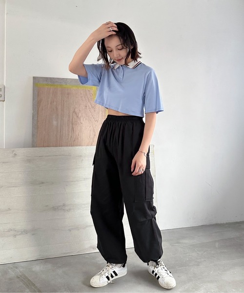 EPIMI E'PIMMY（エピミエピミー）の「ラインカラークロップドポロシャツ（ポロシャツ・レディース・オフホワイト/サックスブルー/ネイビー・MEDIUM）」の21枚目の写真