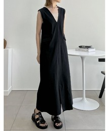 Re:EDIT | [SUMMER DRESS COLLECTION][低身長/高身長サイズ有]ストレッチコットンVネックジャンパースカート(ジャンパースカート)