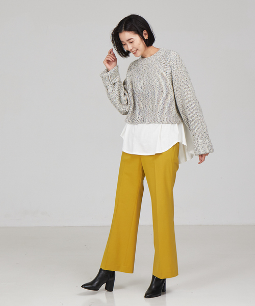 qualite（カリテ）の「ストレッチセンタープレスフレアパンツ（スラックス・レディース・ピンクベージュ/チャコールグレー/マスタード・34/38/40/36）」の10枚目の写真