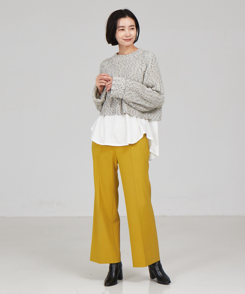 qualite（カリテ）の「ストレッチセンタープレスフレアパンツ（スラックス・レディース・ピンクベージュ/チャコールグレー/マスタード・34/38/40/36）」の11枚目の写真