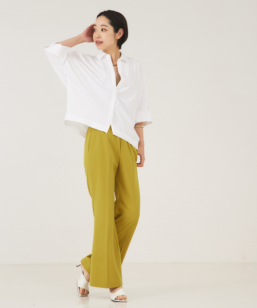 qualite（カリテ）の「ストレッチセンタープレスフレアパンツ（スラックス・レディース・ピンクベージュ/チャコールグレー/マスタード・34/38/40/36）」の20枚目の写真