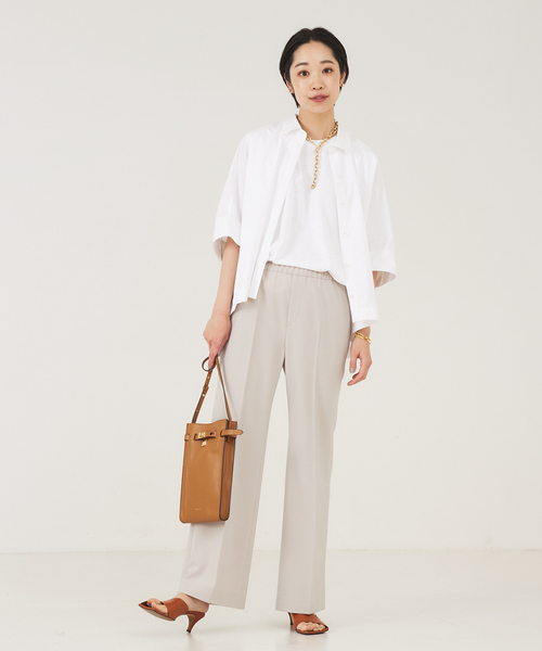 qualite（カリテ）の「ストレッチセンタープレスフレアパンツ（スラックス・レディース・ピンクベージュ/チャコールグレー/マスタード・34/38/40/36）」の21枚目の写真