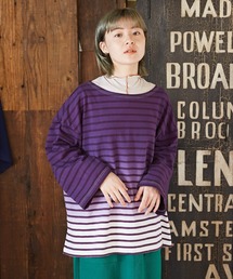 CUBE SUGAR | グラデーション染ボーダーボートネック7分袖Tシャツ(Tシャツ/カットソー)