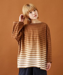 CUBE SUGAR（キューブシュガー）の「グラデーション染ボーダーボートネック7分袖Tシャツ（Tシャツ/カットソー）」