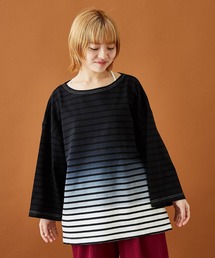CUBE SUGAR | グラデーション染ボーダーボートネック7分袖Tシャツ(Tシャツ/カットソー)