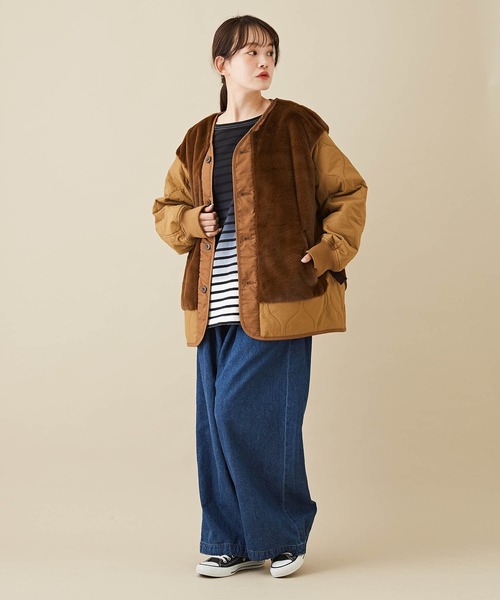 CUBE SUGAR（キューブシュガー）の「グラデーション染ボーダーボートネック7分袖Tシャツ（Tシャツ/カットソー・レディース・パープル/キャメル/ブラック・M）」の13枚目の写真