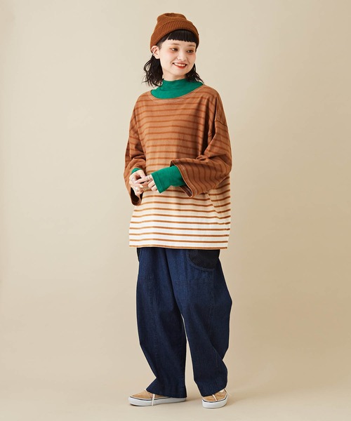 CUBE SUGAR（キューブシュガー）の「グラデーション染ボーダーボートネック7分袖Tシャツ（Tシャツ/カットソー・レディース・パープル/キャメル/ブラック・M）」の14枚目の写真