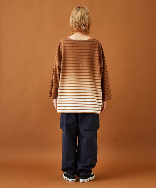 CUBE SUGAR（キューブシュガー）の「グラデーション染ボーダーボートネック7分袖Tシャツ（Tシャツ/カットソー・レディース・パープル/キャメル/ブラック・M）」の8枚目の写真